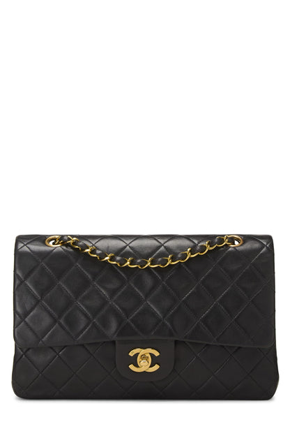 Chanel,  Black Quilted Lambskin Classic Double Flap Medium, Black