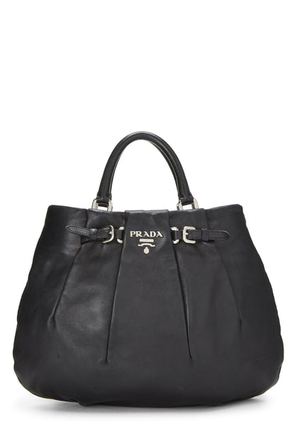 Prada,  Black Calfskin Convertible Handbag, Black