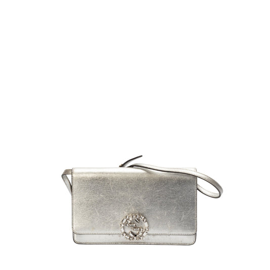 Gucci Silver Leather Crystal Embellished Broadway Shoulder Bag