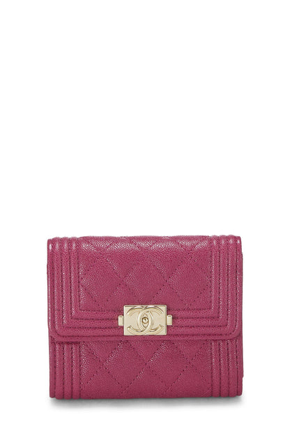 Chanel,  Purple Quilted Caviar Boy Compact Wallet, Purple