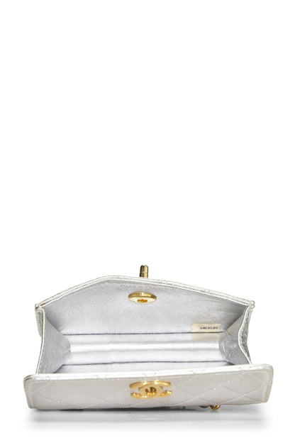 Chanel,  Metallic Silver Lambskin Half Flap Micro, Silver