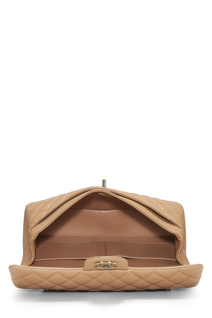 Chanel,  Beige Quilted Caviar Classic Double Flap Medium, Beige