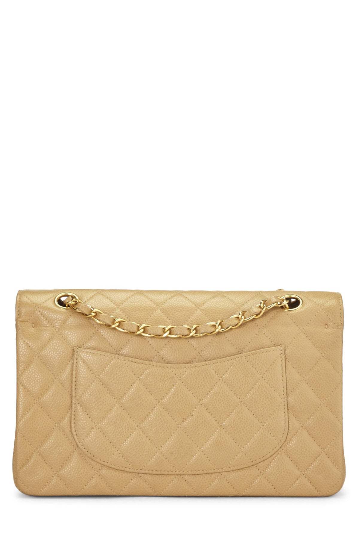 Chanel,  Beige Quilted Caviar Classic Double Flap Medium, Beige