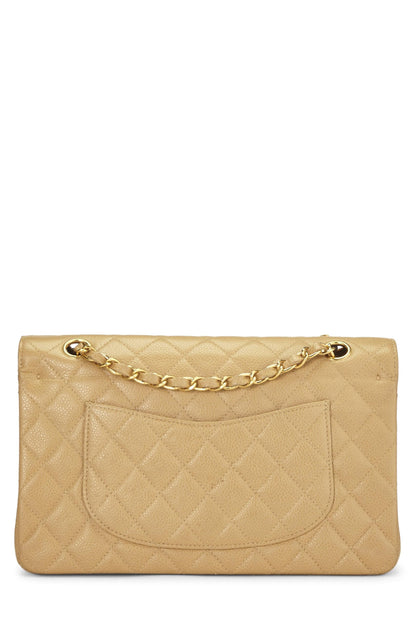 Chanel,  Beige Quilted Caviar Classic Double Flap Medium, Beige
