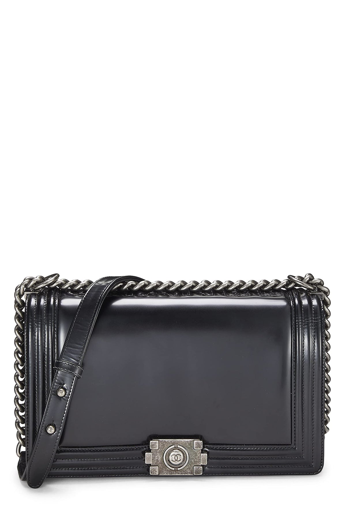 Chanel,  Black Calfskin Reverso Boy Bag Large, Black