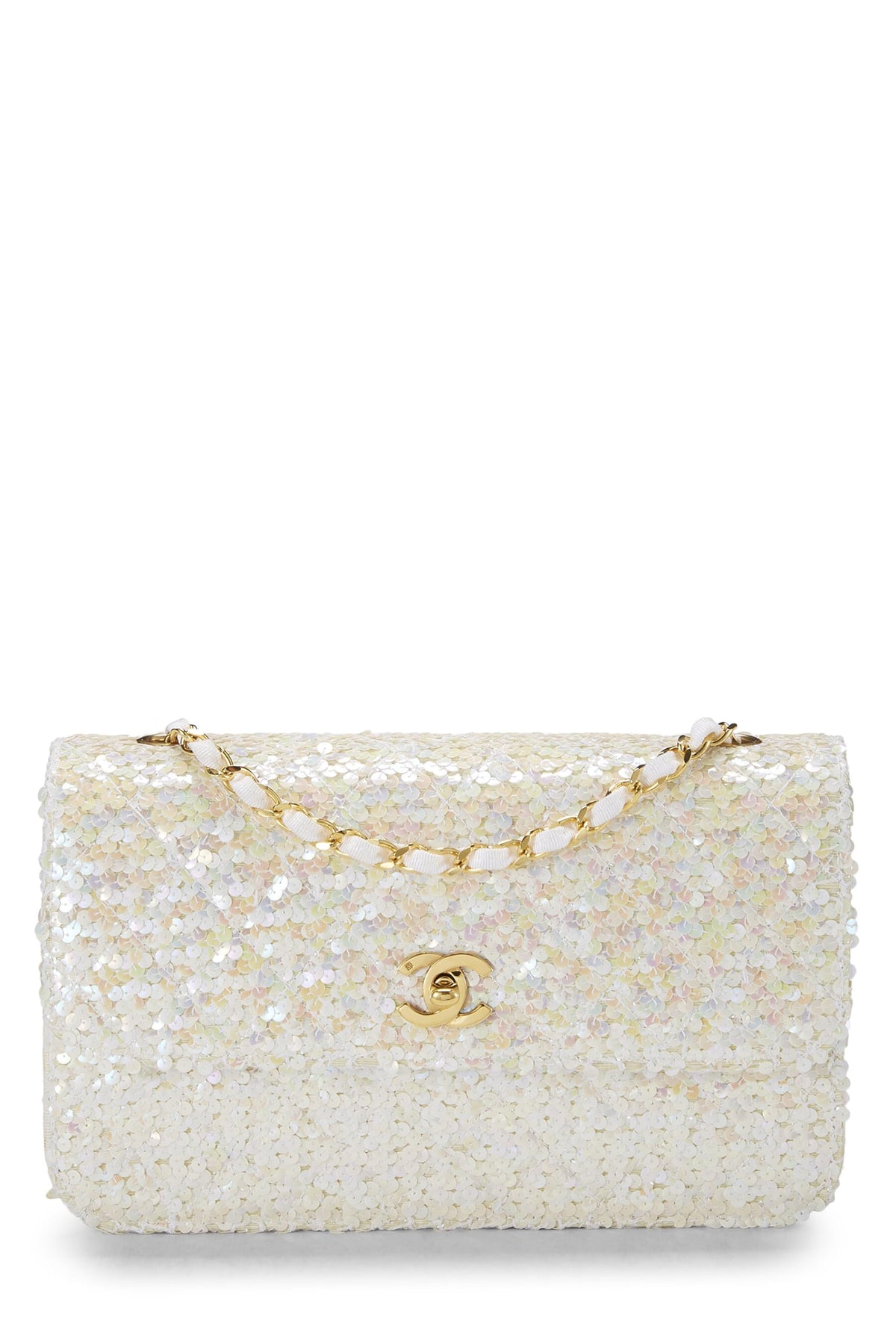 Chanel,  White Sequin Half Flap Medium, White