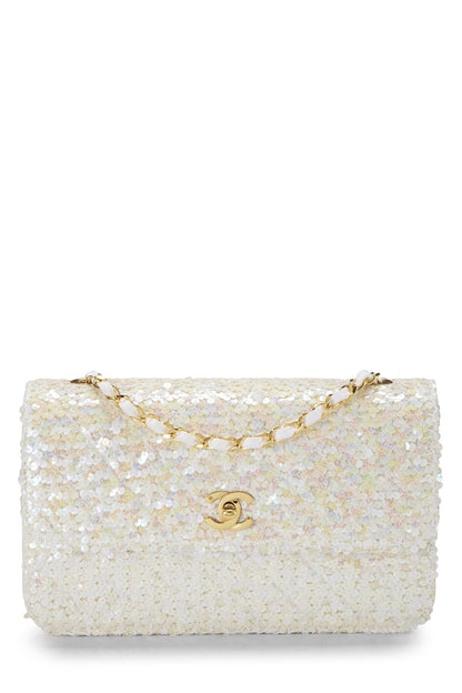 Chanel,  White Sequin Half Flap Medium, White