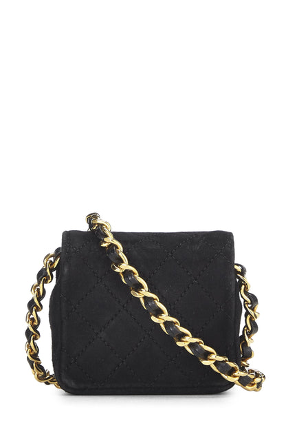 Chanel,  Black Quilted Suede Half Flap Micro, Black