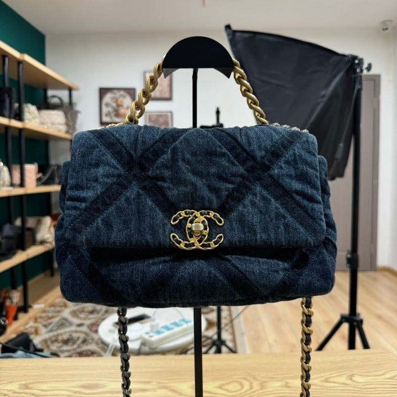 CHANEL Large Denim  Flap Bag A-