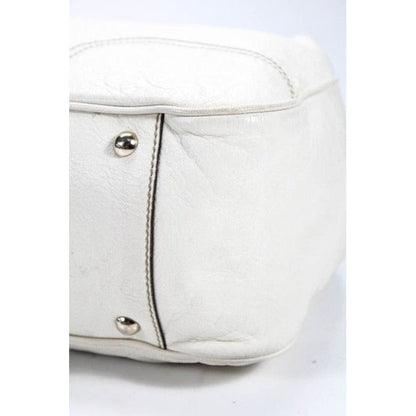 Gucci White Leather Princy Satchel W Red & Green Striped Accents