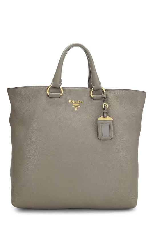 Prada,  Grey Vitello Daino Shopping Tote, Grey