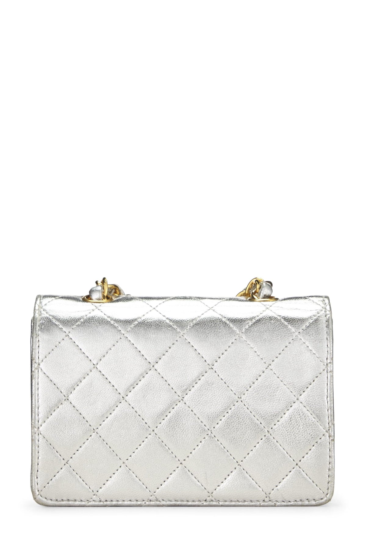 Chanel,  Metallic Silver Lambskin Half Flap Micro, Silver