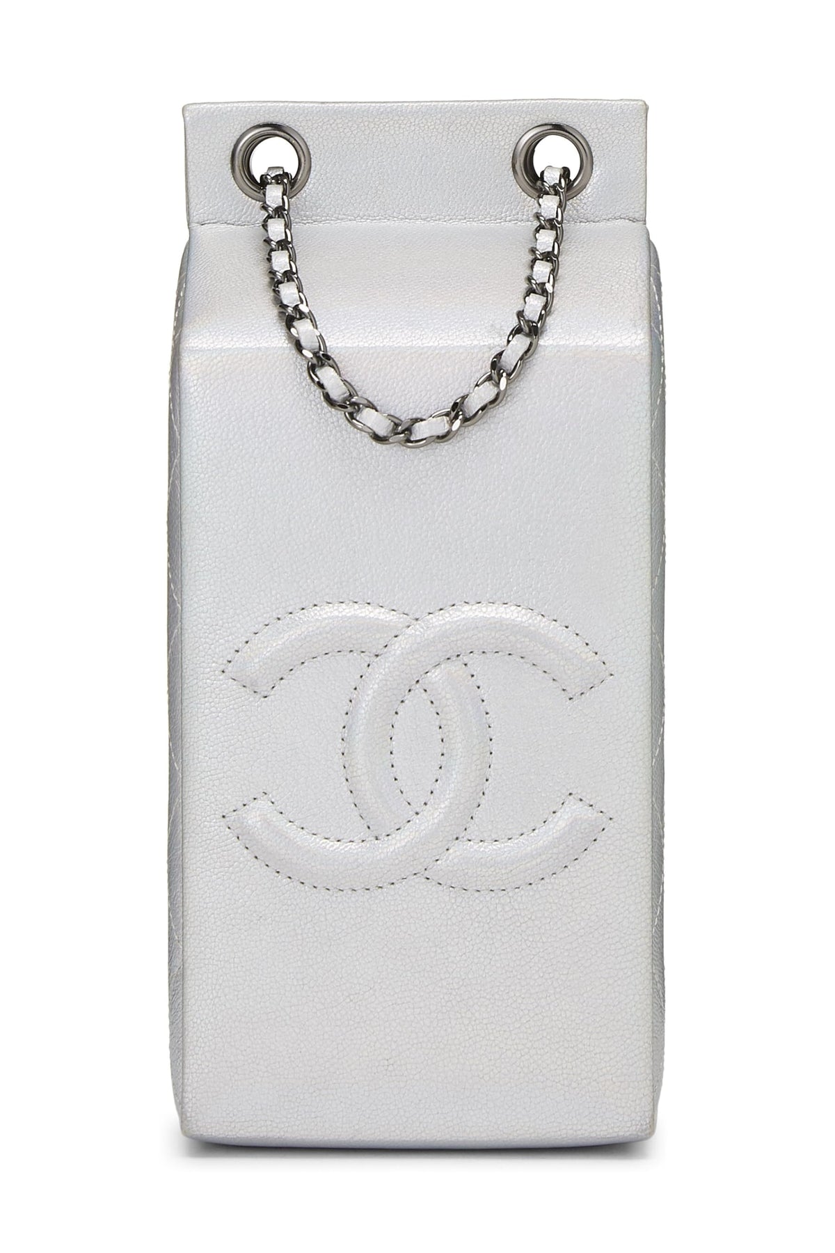 Chanel,  Metallic Silver Leather Coco Milk Carton Bag, Silver