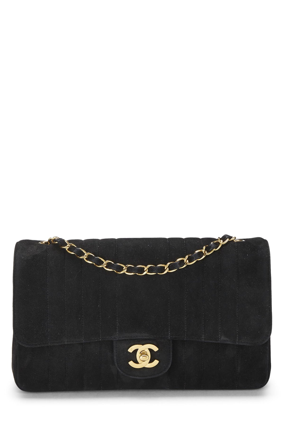 Chanel,  Black Vertical Suede Half Flap Medium, Black