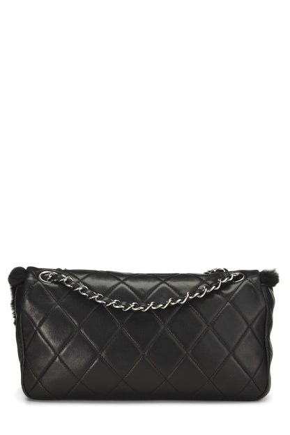 Chanel,  Black Quilted Lambskin Shearling Half Flap Medium, Black