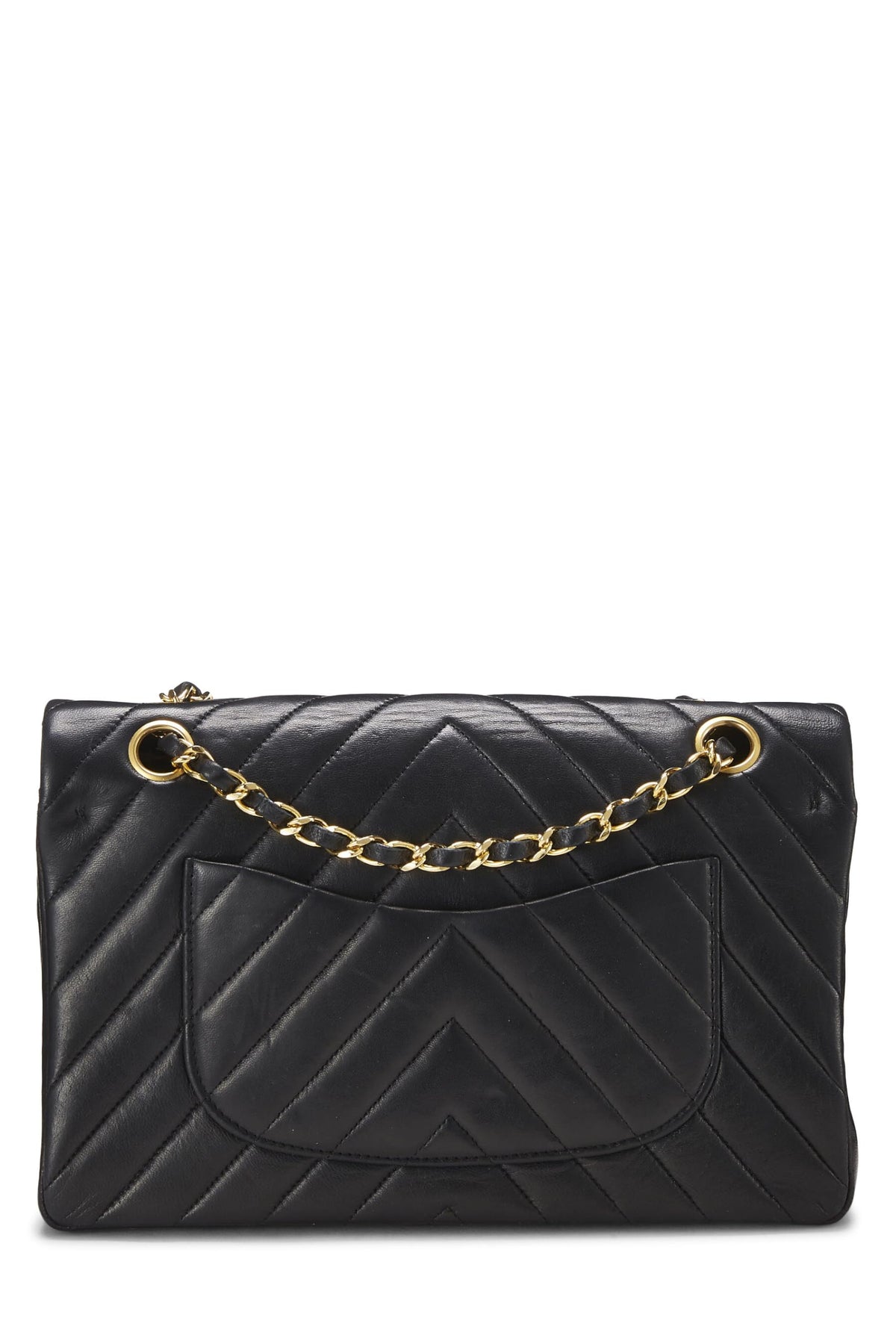 Chanel,  Black Chevron Lambskin Classic Double Flap Medium, Black