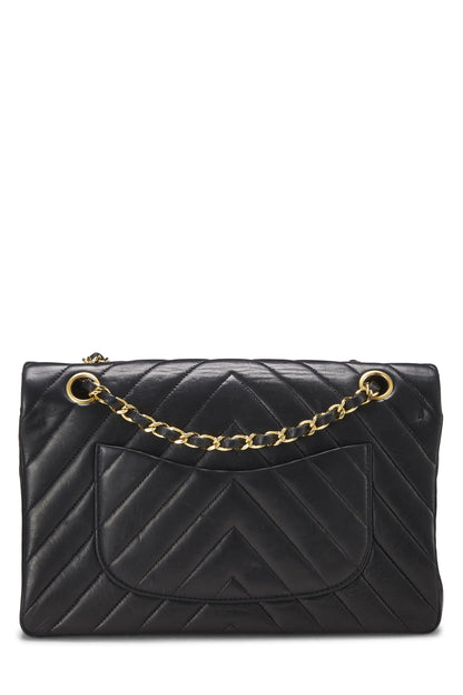 Chanel,  Black Chevron Lambskin Classic Double Flap Medium, Black