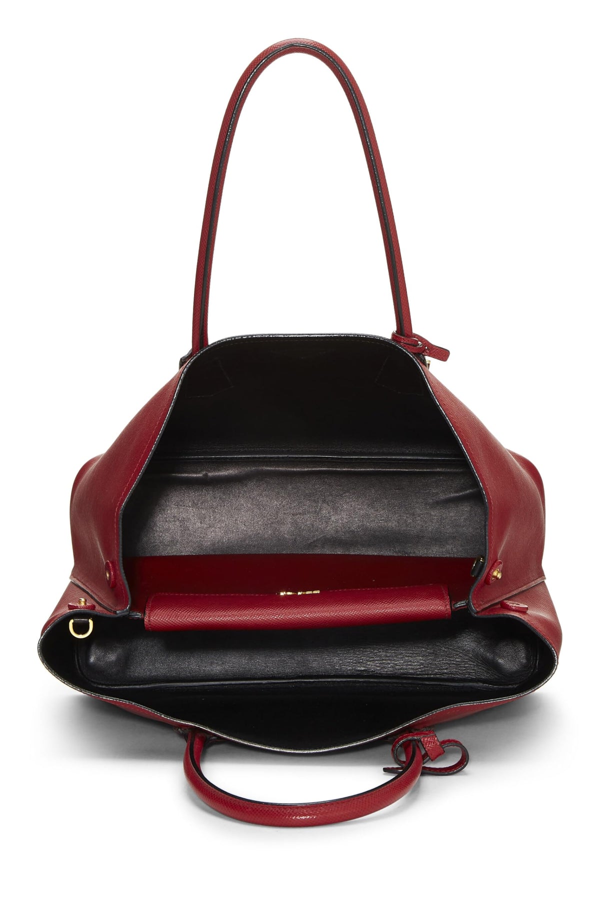Prada,  Red Saffiano Leather Double Tote Medium, Red