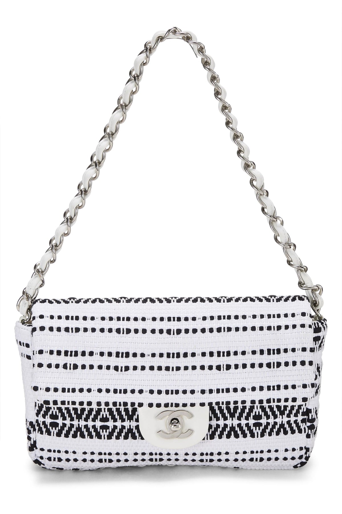 Chanel,  White Woven Half Flap Medium, White