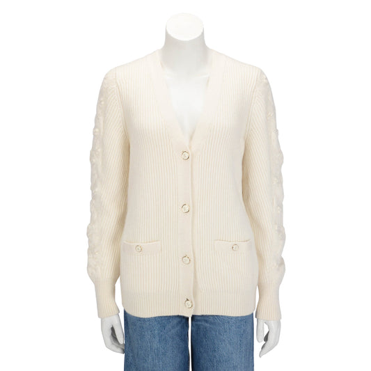 Chanel Ecru Ribbed Cashmere Classic Cardigan FR 38