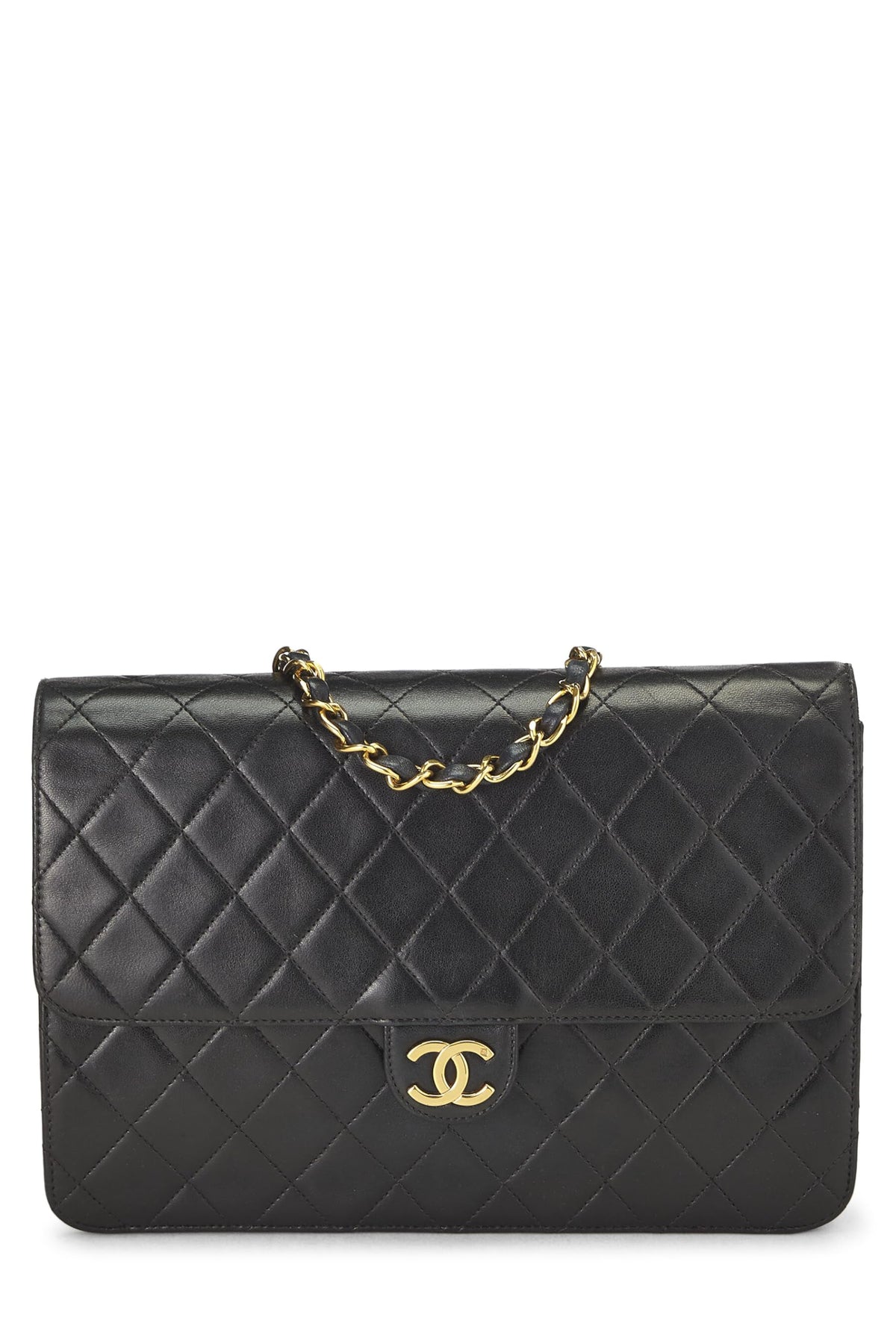 Chanel,  Black Quilted Lambskin Ex Flap Medium, Black