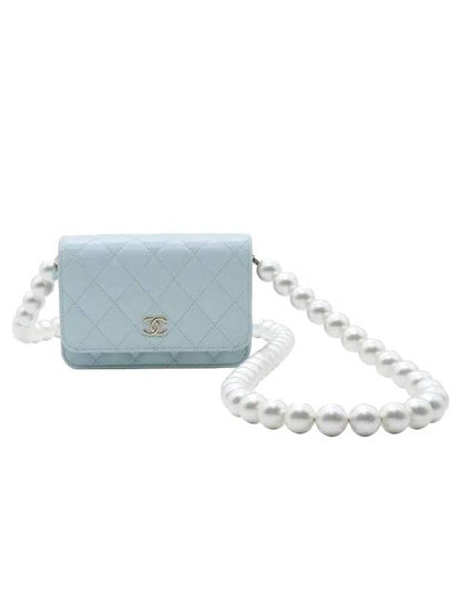Gold Hardware Pearl Strap Mini Bag Light Blue Chanel