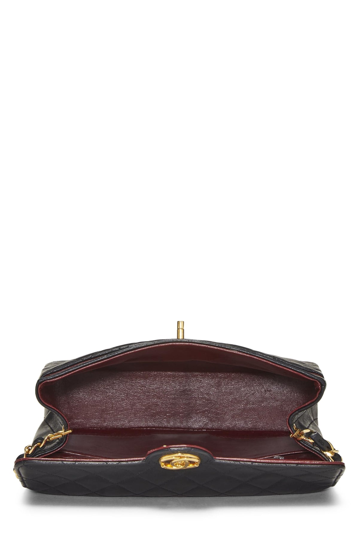 Chanel,  Black Quilted Lambskin Circle Lock Half Flap, Black