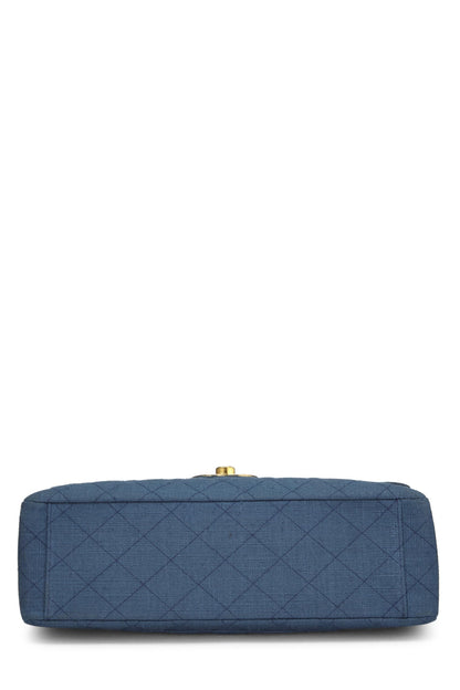 Chanel,  Blue Linen Half Flap Maxi, Blue