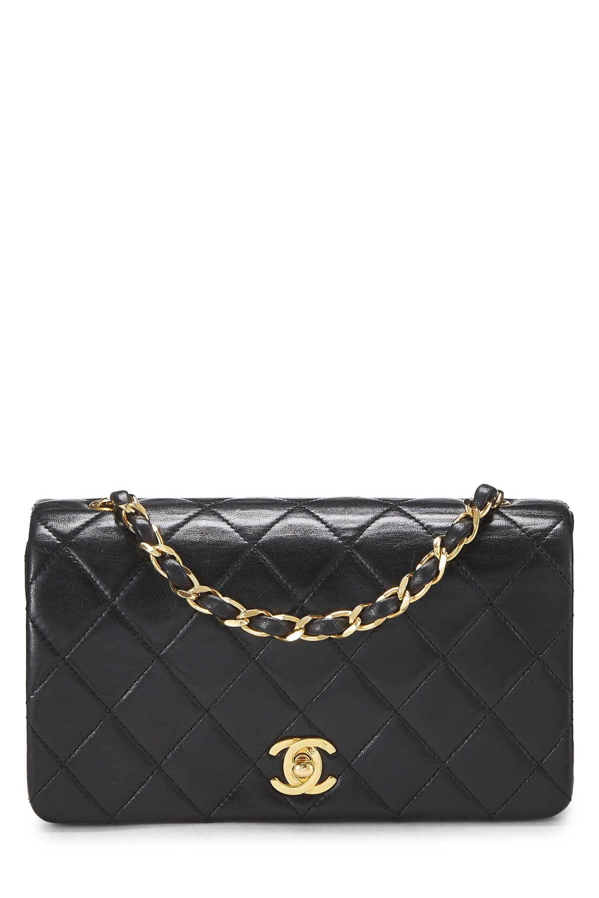 Chanel,  Black Quilted Lambskin Full Flap Mini, Black