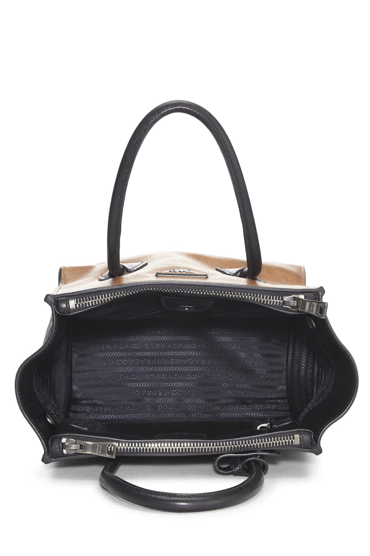 Prada,  Black & Brown Calfskin Trapeze Tote, Multi