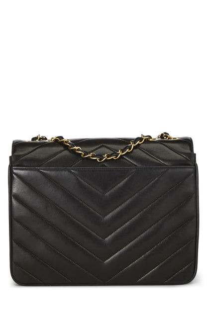 Chanel,  Black Chevron Lambskin Envelope Flap Small, Black