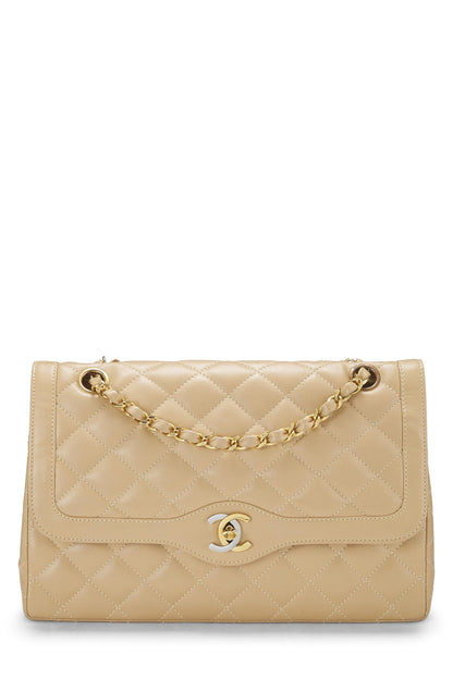 Chanel,  Beige Quilted Lambskin Paris Limited Double Flap Medium, Beige