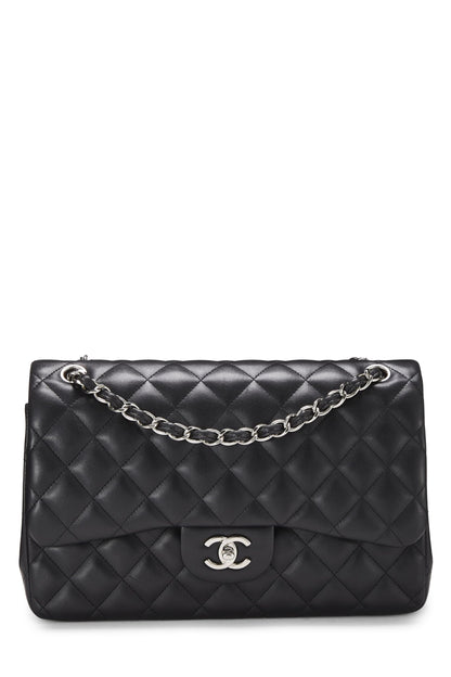 Chanel,  Black Quilted Lambskin New Classic Double Flap Jumbo, Black