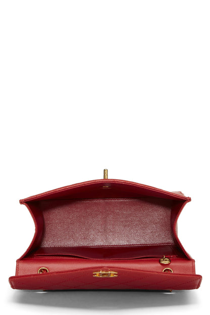 Chanel,  Red Quilted Caviar Envelope Flap Top Handle Bag, Red