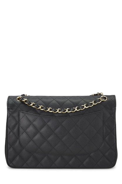 Chanel,  Black Quilted Caviar New Classic Double Flap Jumbo, Black