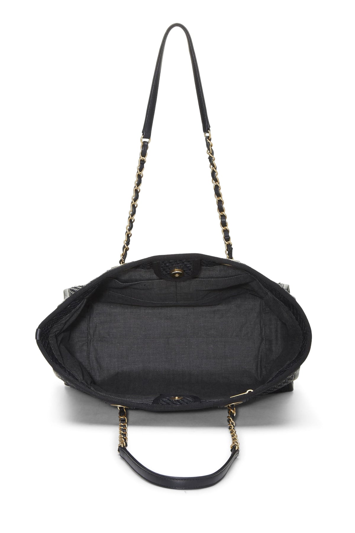 Chanel,  Black & Natural Woven Raffia Deauville Tote Medium, Black