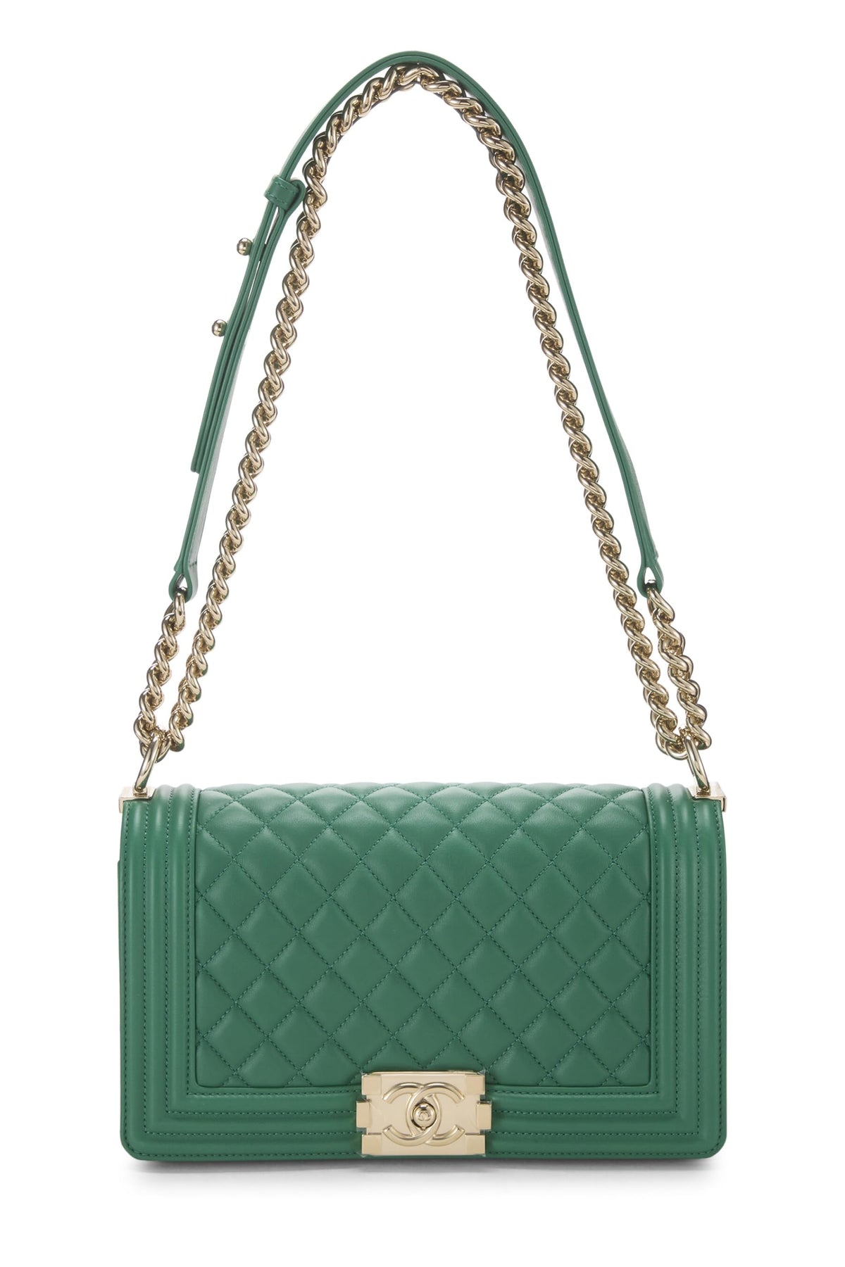 Chanel,  Green Quilted Lambskin Boy Bag Medium, Green