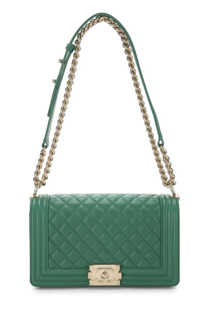 Chanel,  Green Quilted Lambskin Boy Bag Medium, Green