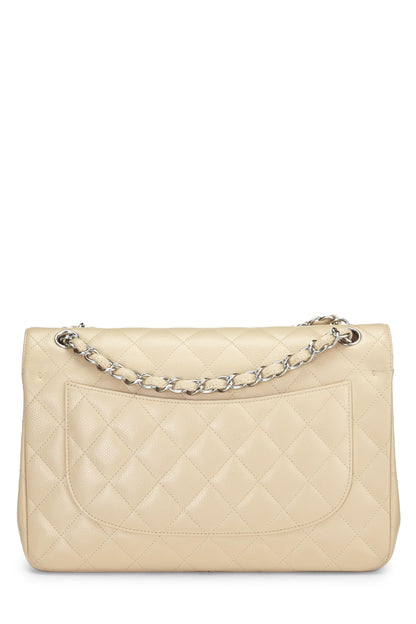 Chanel,  Beige Quilted Caviar New Classic Flap Jumbo, Beige