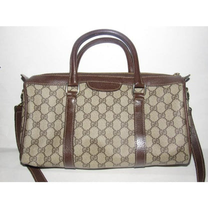 Gucci Boston Vintage Satchelsdesigner Purses Shades Of Brown Large G Logo Print Coated Canvas And Br