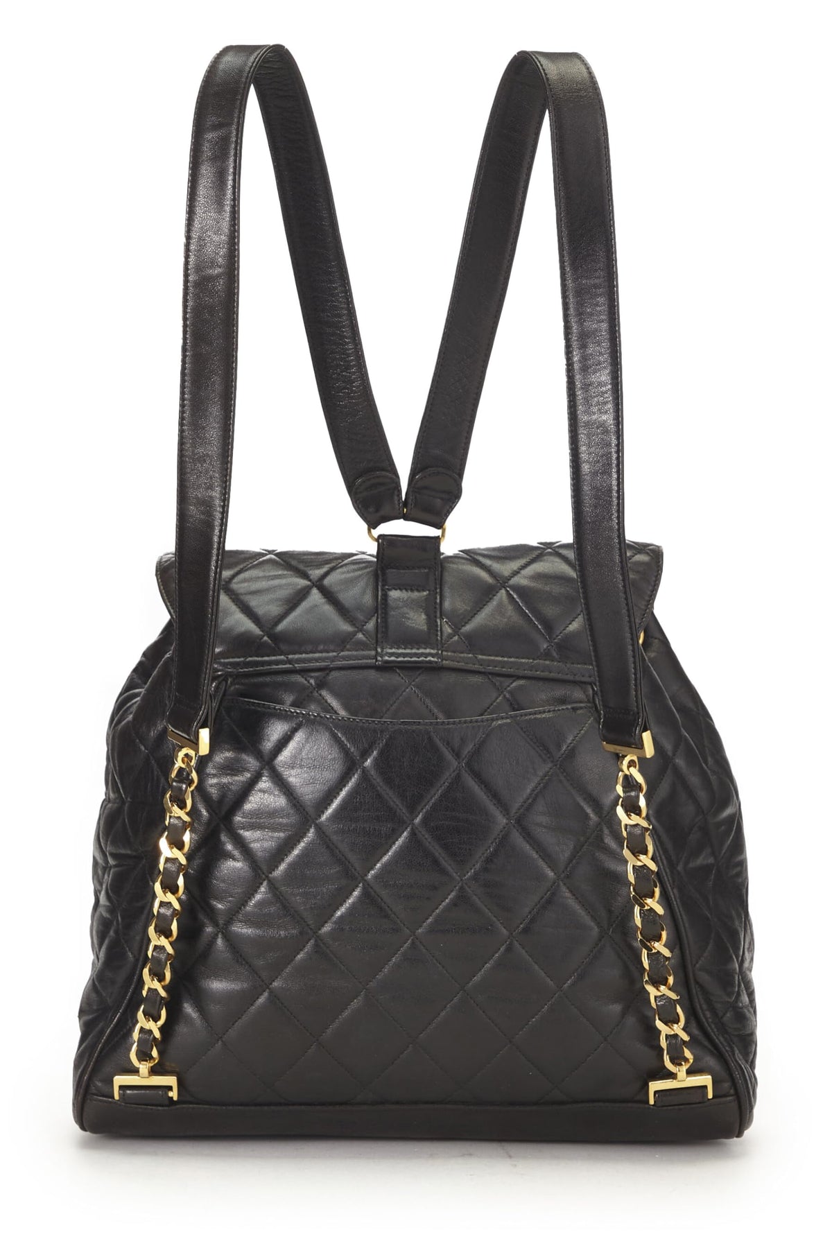 Chanel,  Black Quilted Lambskin Backpack Large, Black