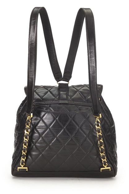 Chanel,  Black Quilted Lambskin Backpack Large, Black