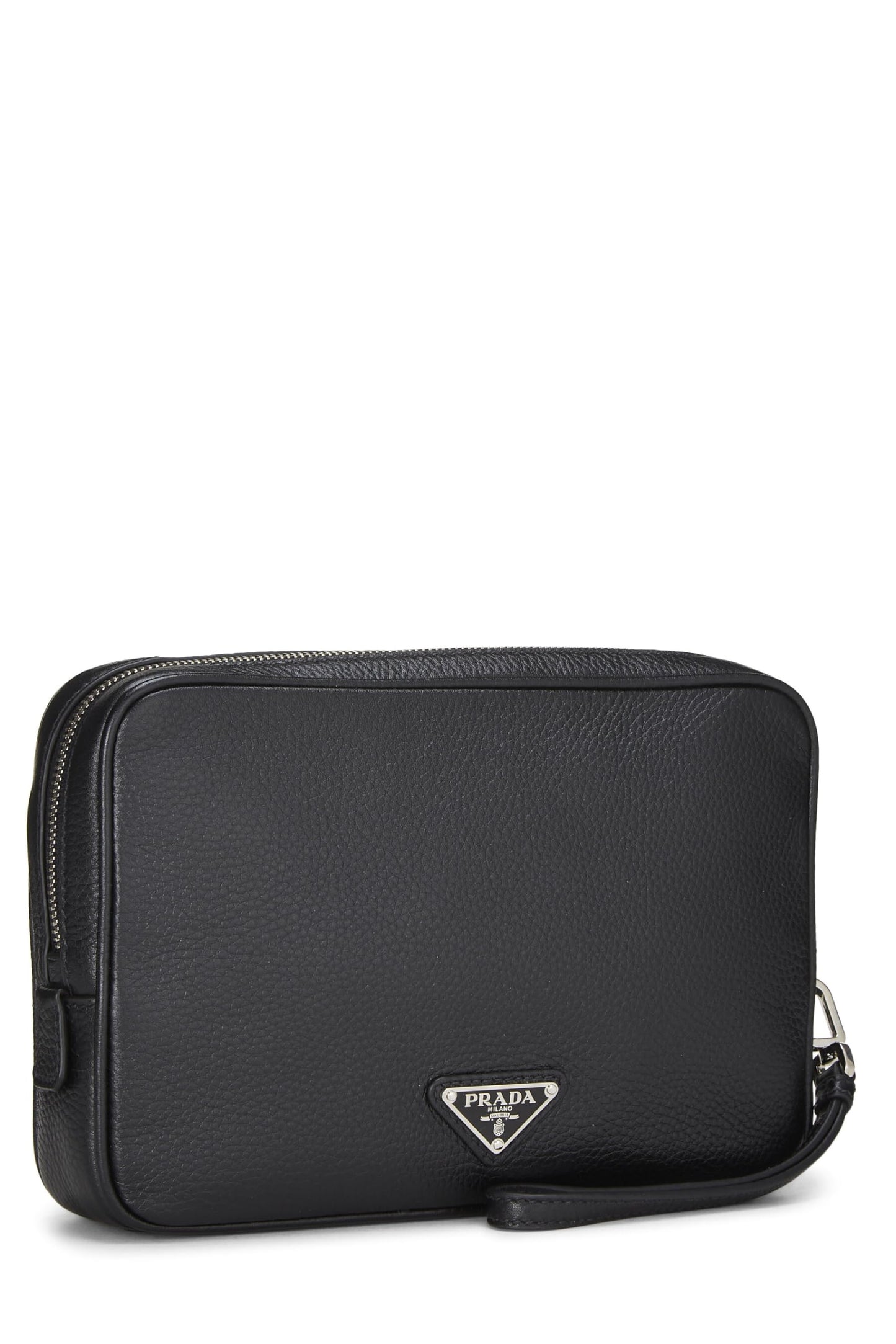 Prada,  Black Vitello Daino Leather Clutch, Black