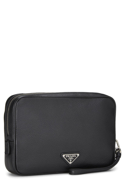 Prada,  Black Vitello Daino Leather Clutch, Black