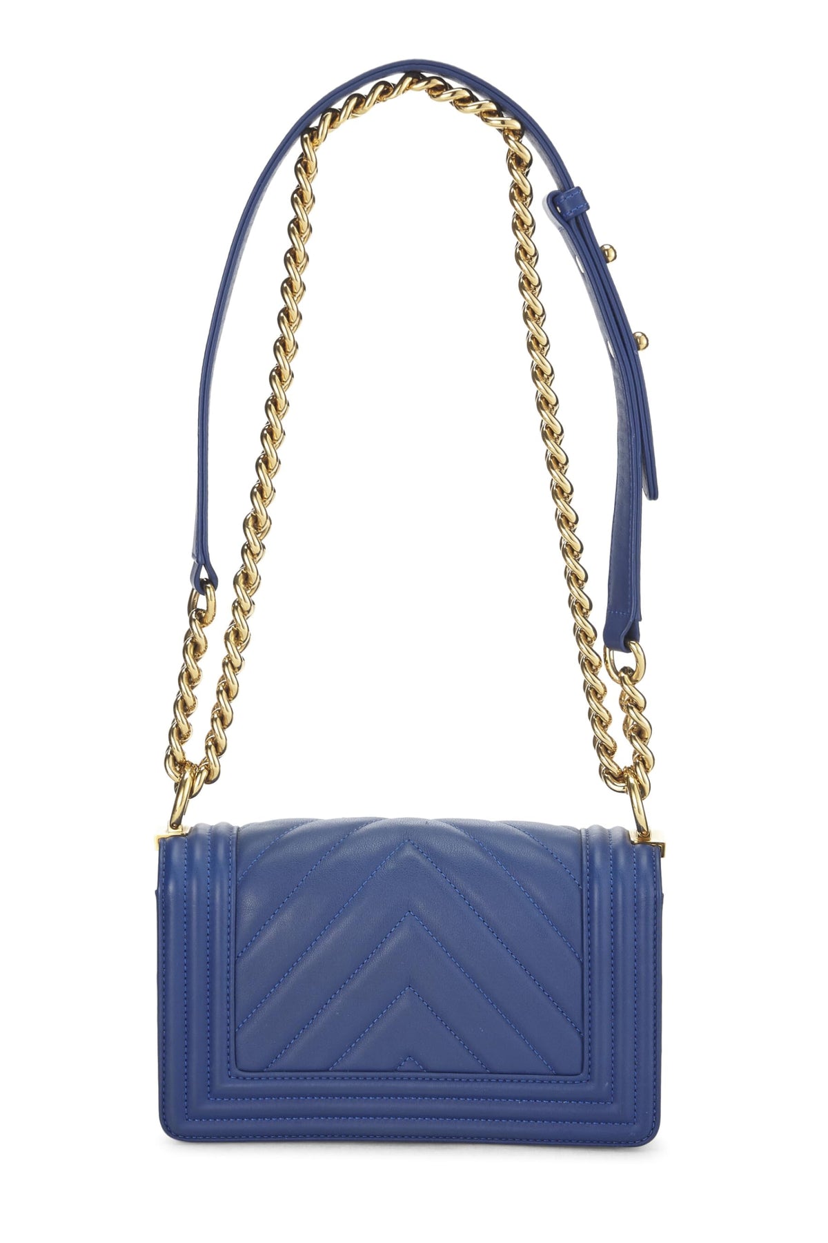 Chanel,  Blue Lambskin Chevron Boy Bag Small, Blue