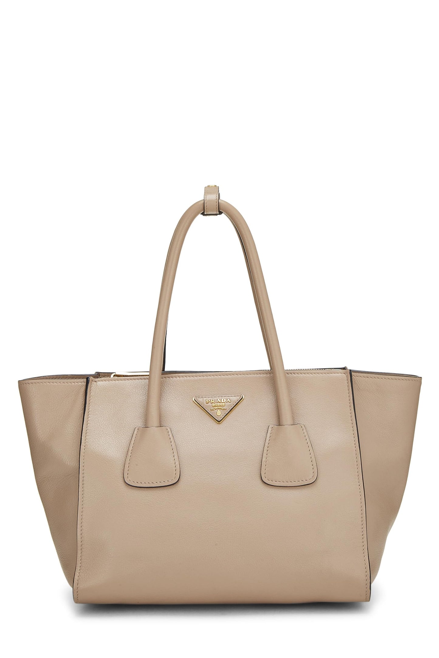 Prada,  Beige Vitello Daino Trapeze Tote, Beige