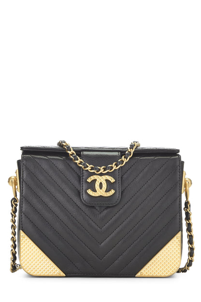 Chanel,  Paris-Cosmopolite Black Chevron Calfskin Rock the Corner Minaudiere, Black