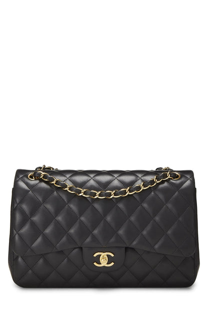 Chanel,  Black Quilted Lambskin New Classic Double Flap Jumbo, Black