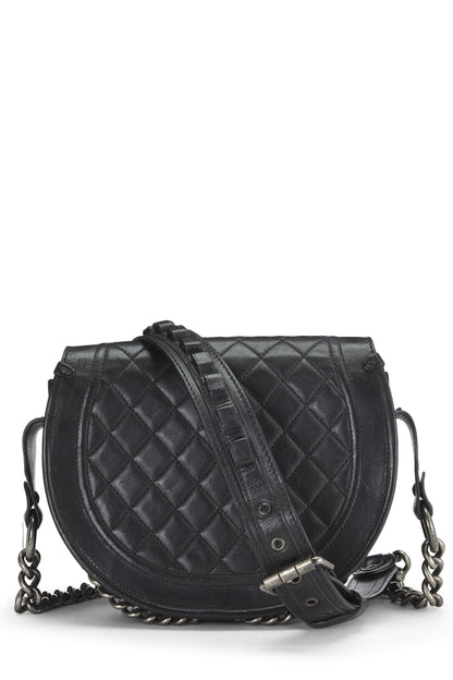 Chanel,  Paris-Dallas Black Quilted Calfskin Studded Saddle Bag, Black
