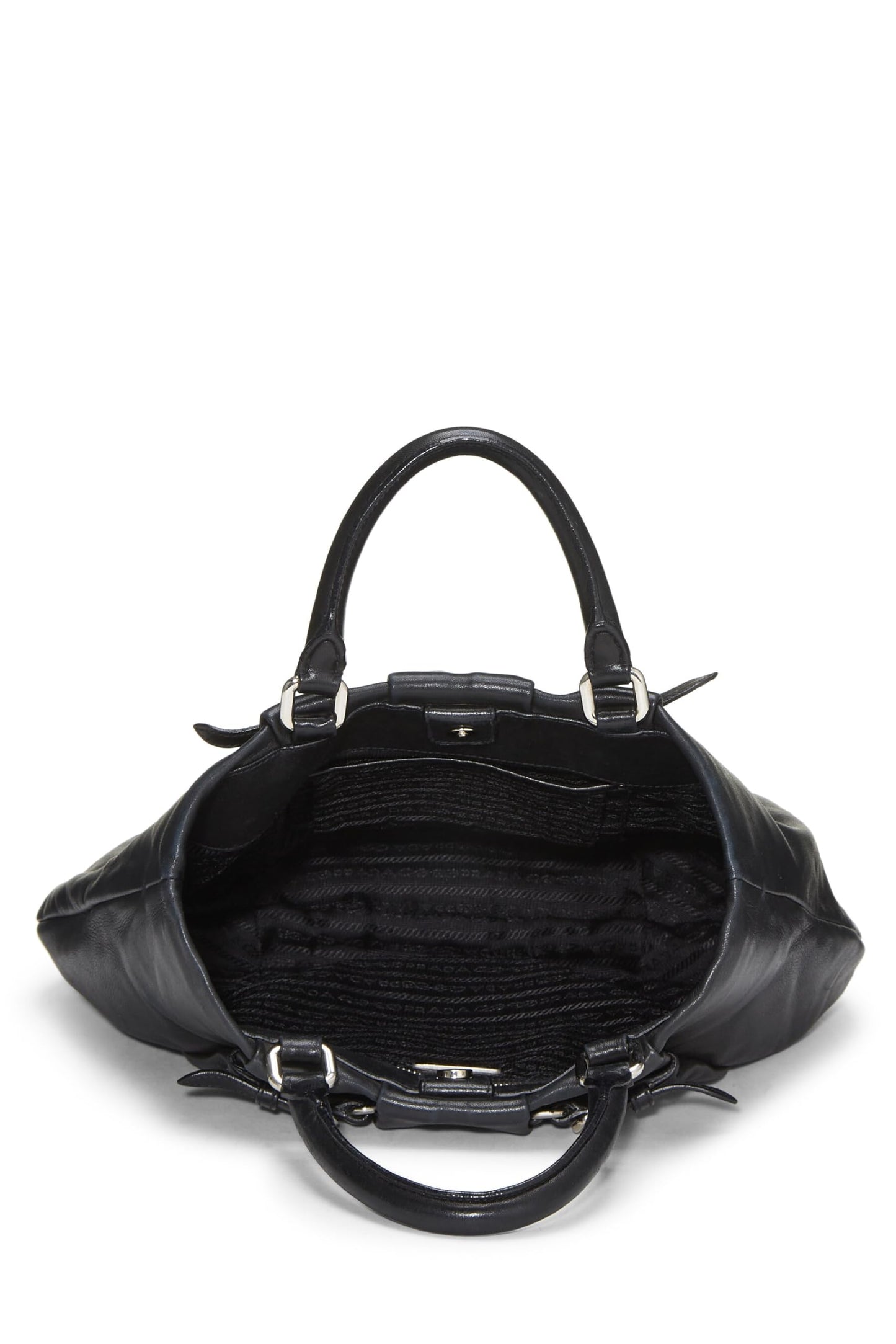 Prada,  Black Calfskin Convertible Handbag, Black